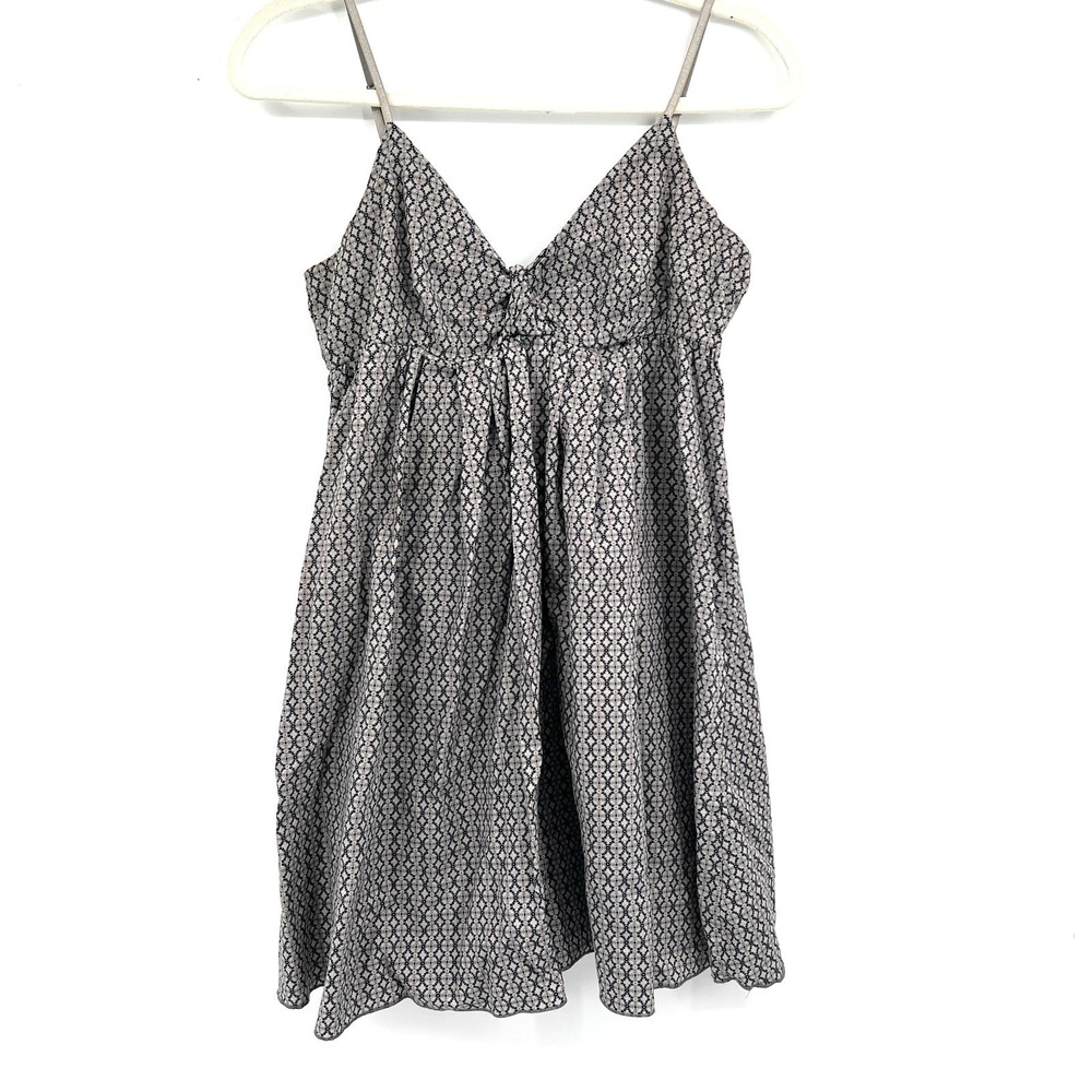 retro Y2K LEI pleated cotton sundress‎ gray abstract floral mini dress L